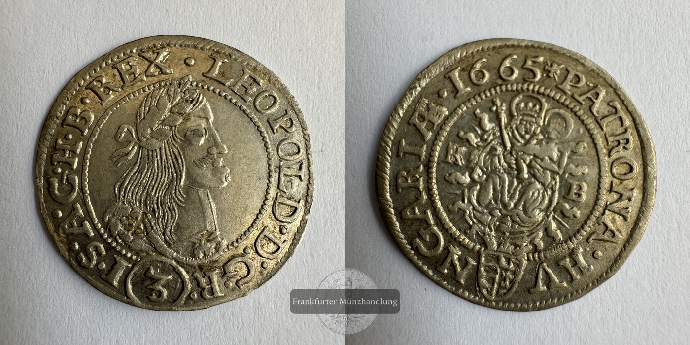  Ungarn / 3 Kreuzers 1665 (1661-87) Leopold I FM-Frankfurt KM#163 Silberraugewicht: 1,5g   