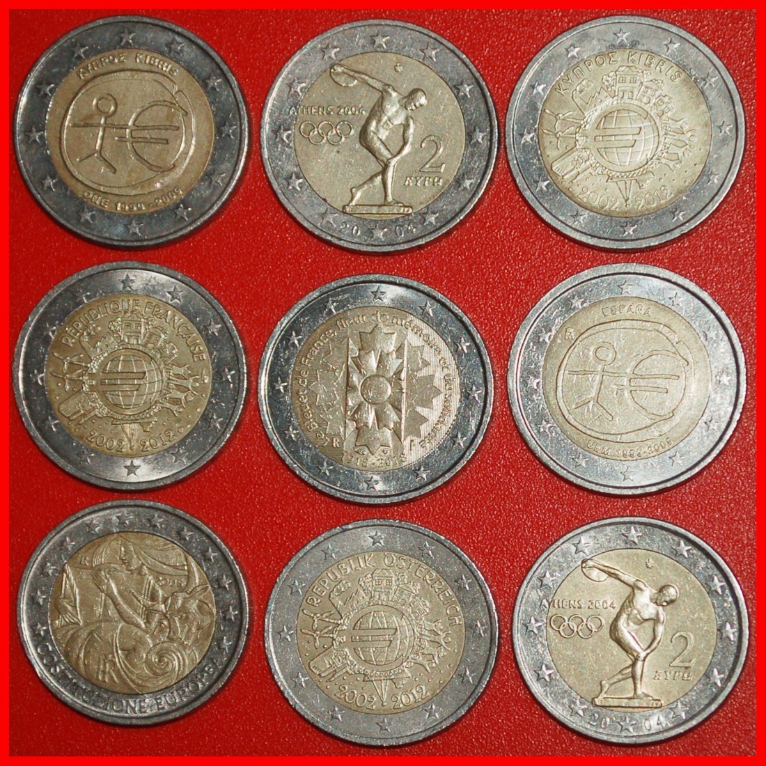 Ⰶ 9 COMMEMORATIVE COINS: EUROPEAN UNION ★ 2 EUROS DIFFERENT TYPES 2004-2018! ★LOW START★ NO RESERVE!