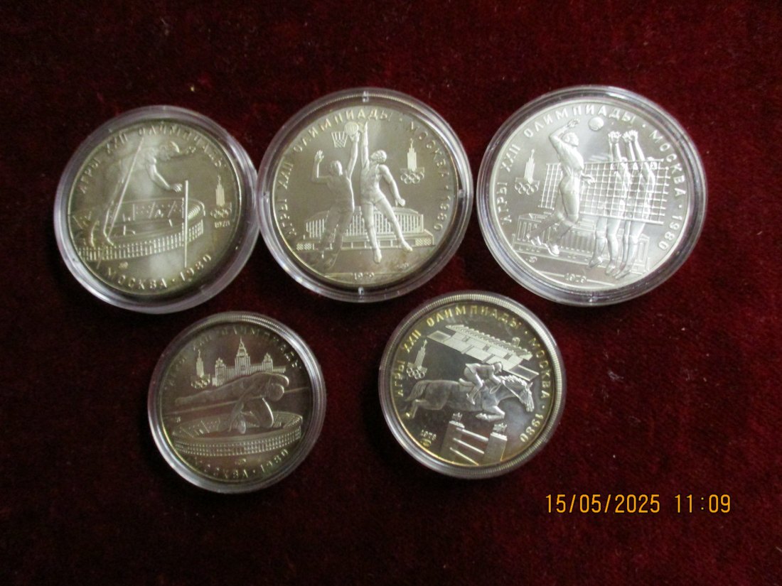  UDSSR Russland 2x 5 & 3x 10 Rubel Olympiade Moskau 1980, 3x Silbermünzen/1101087 -1   