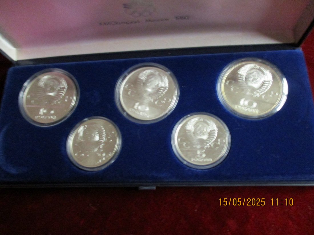  UDSSR Russland 2x 5 & 3x 10 Rubel Olympiade Moskau 1980, 3x Silbermünzen/1101087 -1   