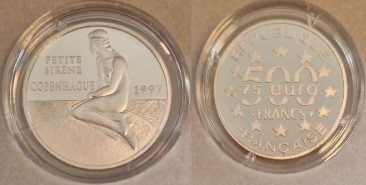  Frankreich 500 Fr 20 Gr. 999 Platin Die kleine Meerjungfrau 1997 Koblenz Frank Maurer AJ21   