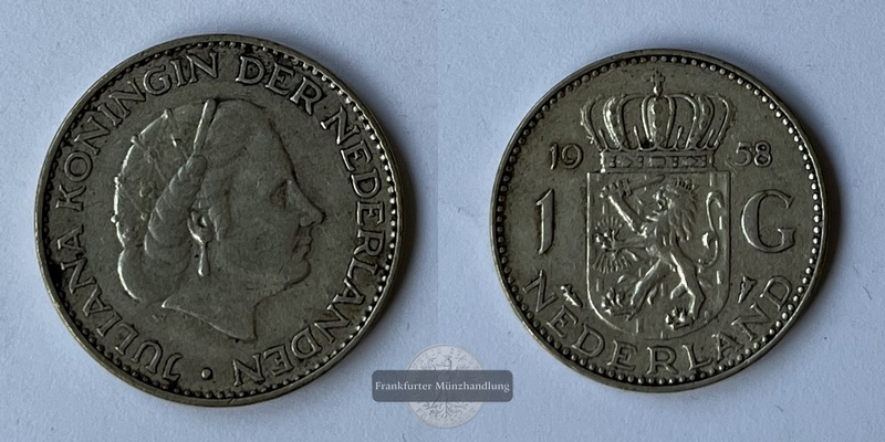  Niederlande 1958 1 Gulden Juliana KM#184 FM-Frankfurt  Feinsilber: 4,68g   