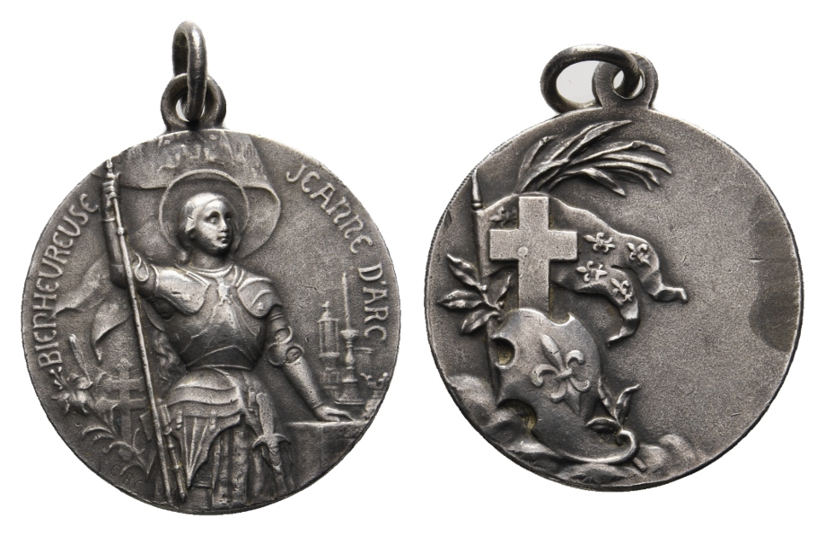  Medaille; Jeanne D'Arc; versilbert; tragbar; 7,44 g, Ø 25,99 mm   