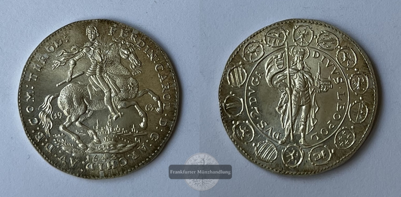  Österreich 1963 2 Ducats Ferdinand Carol 1642 Nachprägung  FM-Frankfurt Feinsilber: 5,42g   
