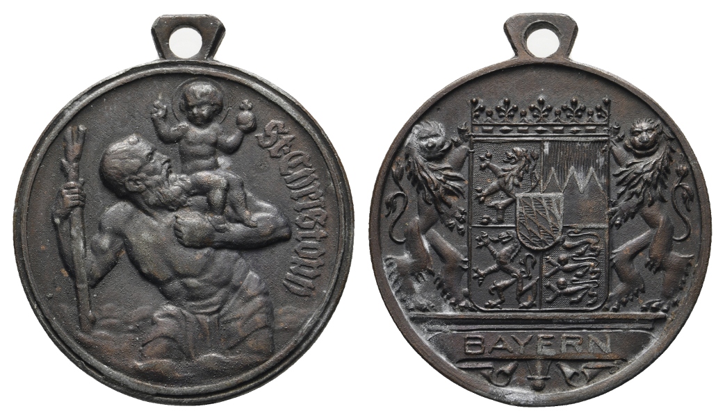  Medaille; Bayern; ST. Christoph; Bronze; gehenkelt; 15,37 g, Ø 38,11 mm   