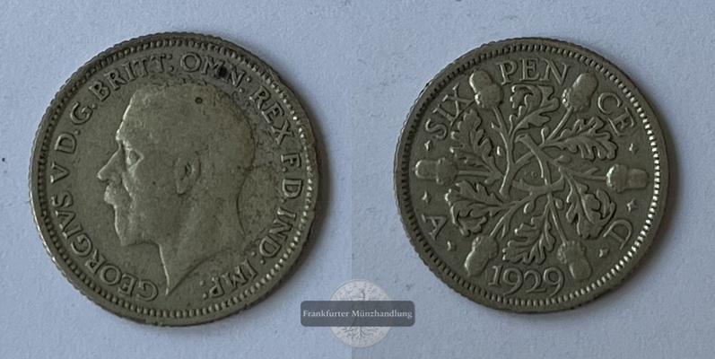  Großbritannien 1929 6 Pence  George V  KM#832  FM-Frankfurt  Feinsilber: 1,41g   