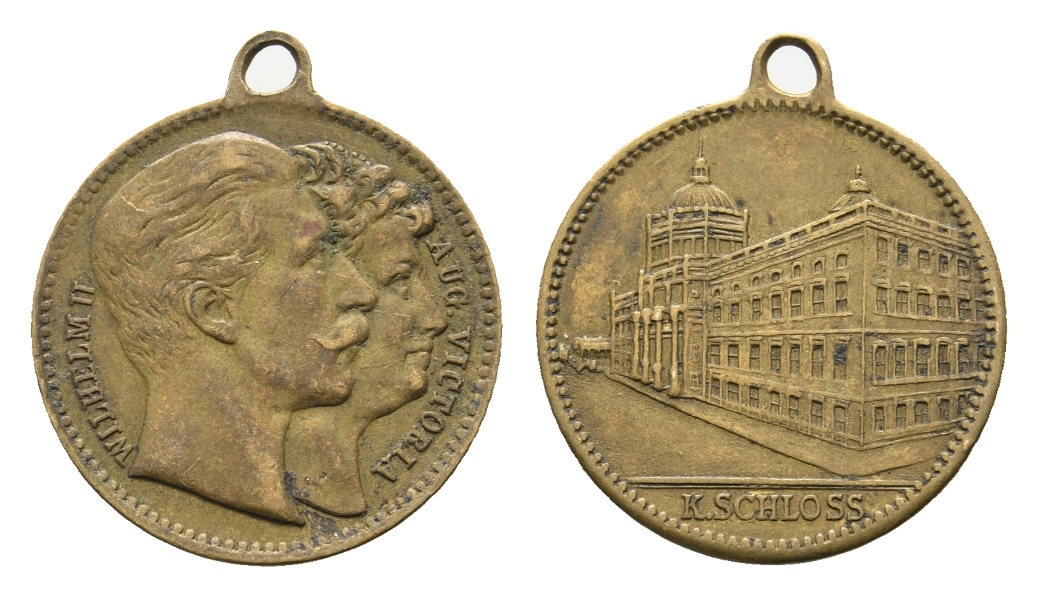  Medaille; Wilhelm II; Aug. Victoria; Bronze; K.Schloss; gehenkelt; 2,50 g, Ø 21,88 mm   