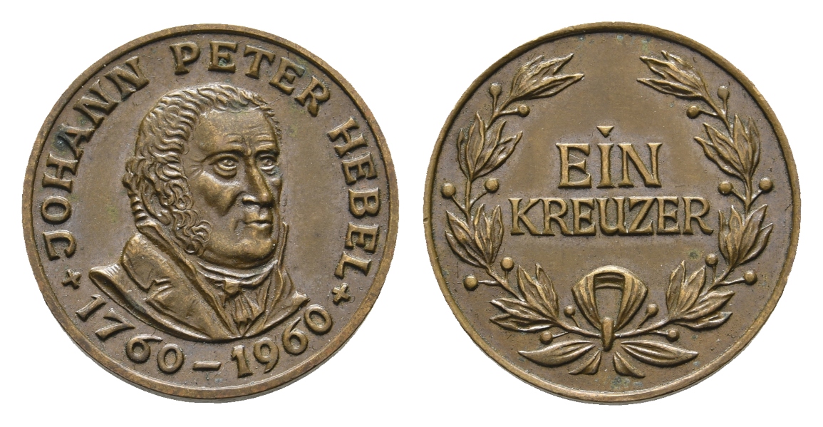 Medaille; Johann Peter Hebel; Kreuzer; Bronze; 6,23 g, Ø 24,48 mm   