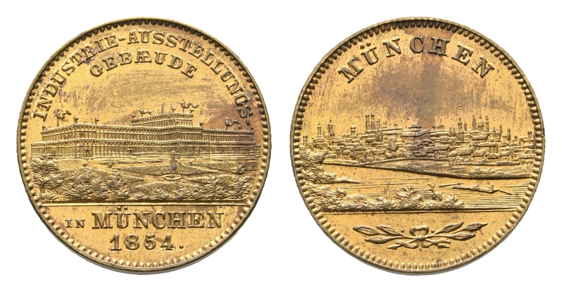  Medaille 1854; München; Industrie- Ausstellungsgebäude; Bronze; 5,21 g, Ø 22,00 mm   