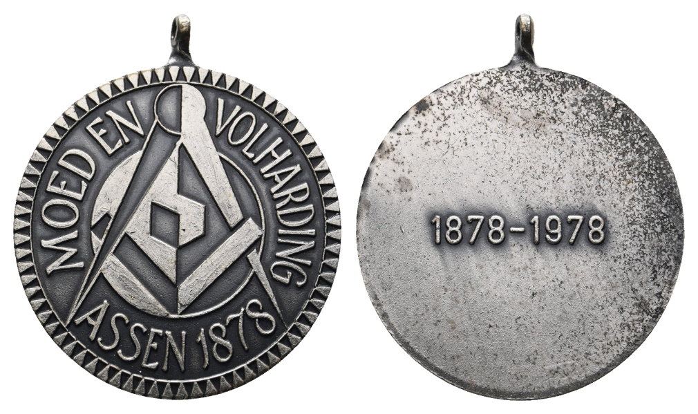  Medaille 1878; Freimaurer; Niederlande Assen; Moed es voharding; unedel;gehklt.; 11,91 g, Ø 34,84 mm   