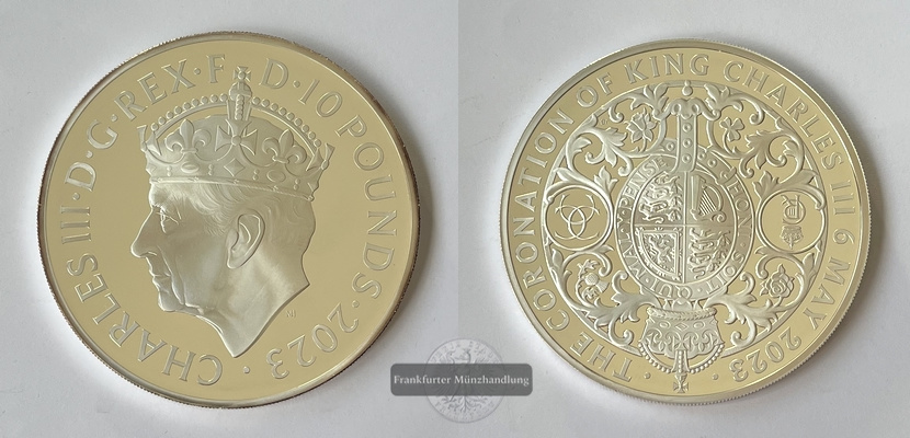  Großbritannien 2023 10 Pounds Charles Coronation (Krönung) KM#2389 FM-Frankfurt Feinsilber:155,8g   