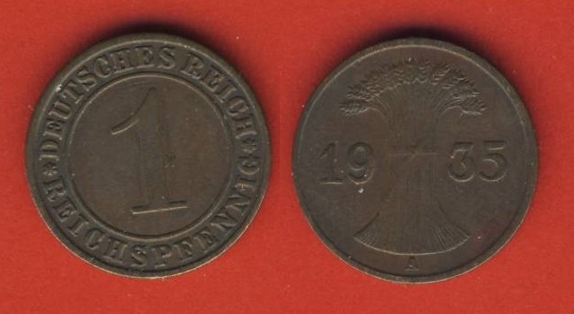  Weimarer Republik 1 Reichspfennig 1935 A   