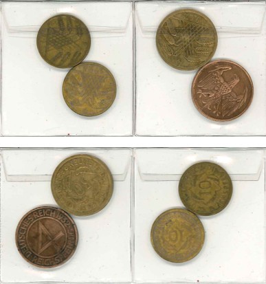  Weimarer Republik; Lot Kleinmünzen (4 Stück)   