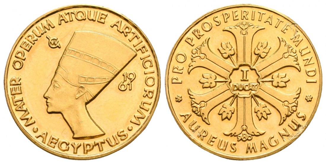 20 mm / 3,33 g Feingold. Nofretete Goldmedaille 1961 Vorzüglich   