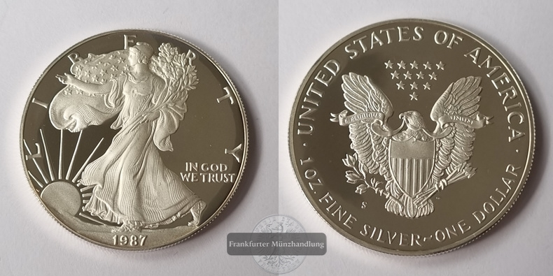  USA  1 Dollar 1987 American Eagle  FM-Frankfurt KM#273 Feinsilber: 31,1g   