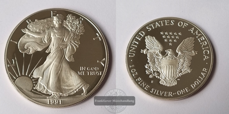  USA, 1 Dollar  1991  American Eagle  FM-Frankfurt KM#273 Feinsilber: 31,1g   