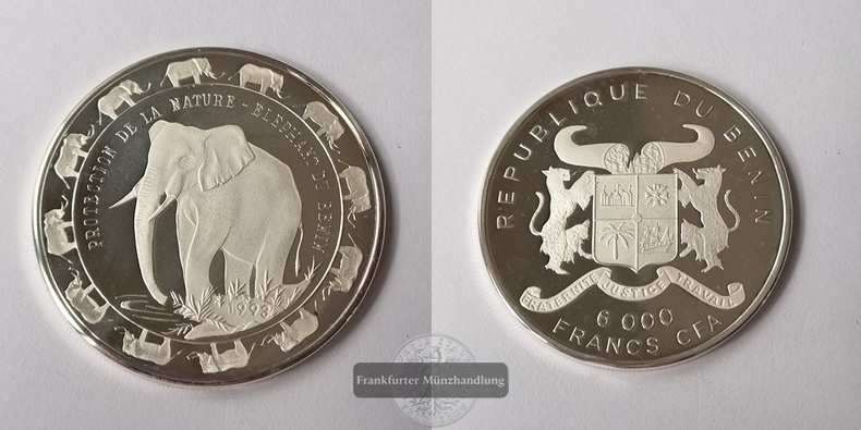  Benin 1993 6000 Francs Elephant FM-Frankfurt Feinsilber: 20,10   