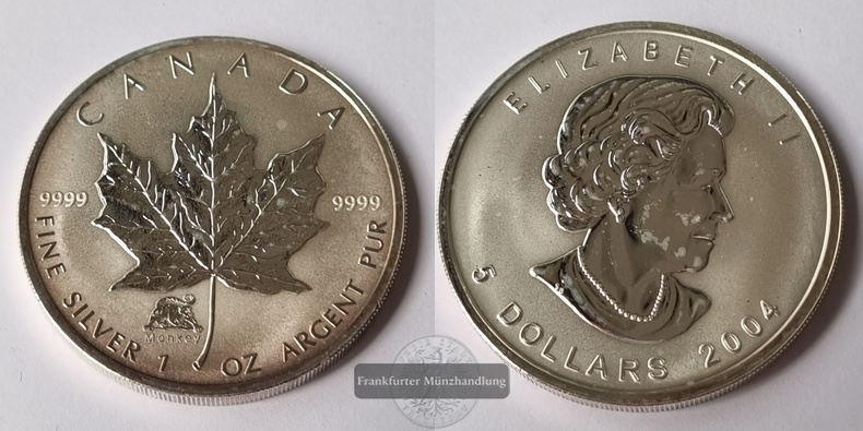  Kanada 5 Dollar  2004  Maple Leaf   FM-Frankfurt    Feinsilber: 31g   
