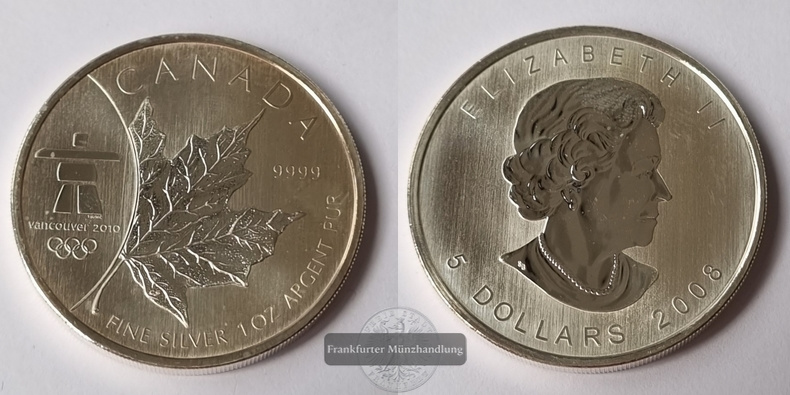  Kanada, 5 Dollar 2008 Vancouver 2010 FM-Frankfurt  Feinsilber: 31,1g   