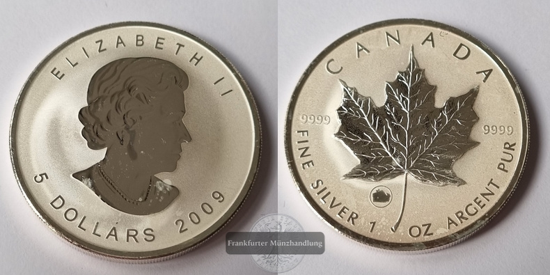  Kanada  5 Dollar 2009 Maple Leaf FM-Frankfurt  Feinsilber: 31,06g   