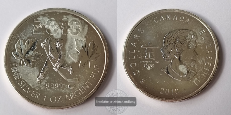  Kanada,  5 Dollar  2010   Hockey Player   FM-Frankfurt   Feinsilber: 31,1g   