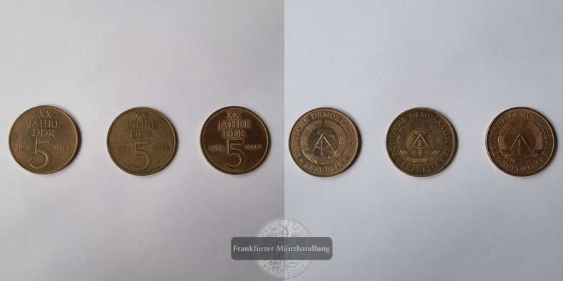  DDR  5 Mark 1969 20 Jahre DDR (3 Münzen) LOT FM-Frankfurt   