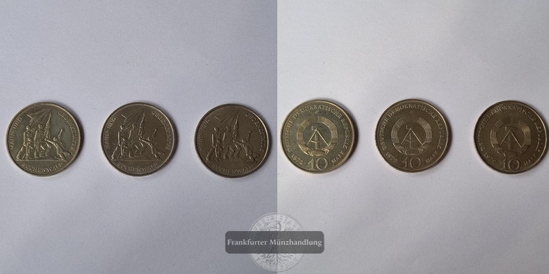  DDR  10 Mark  1972 A Buchenwald (3 Münzen) LOT FM-Frankfurt   