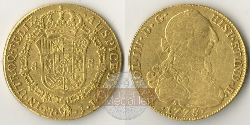 Chile, Karl III. 1759-1788 MM-Frankfurt  Feingold: 21,32g 8 Escudos 1778 