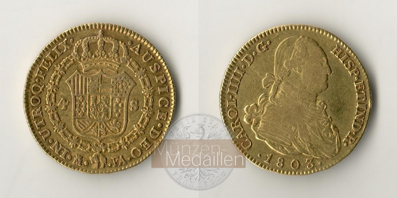 Spanien MM-Frankfurt  Feingold: 11,38 4 Escudos 1803 