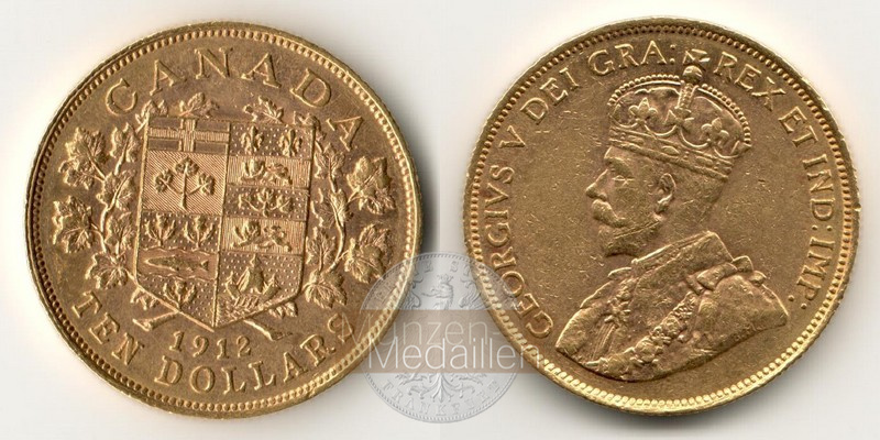 Kanada  10 Dollar MM-Frankfurt Feingold: 15g Georg V. 1910-1936 1912 