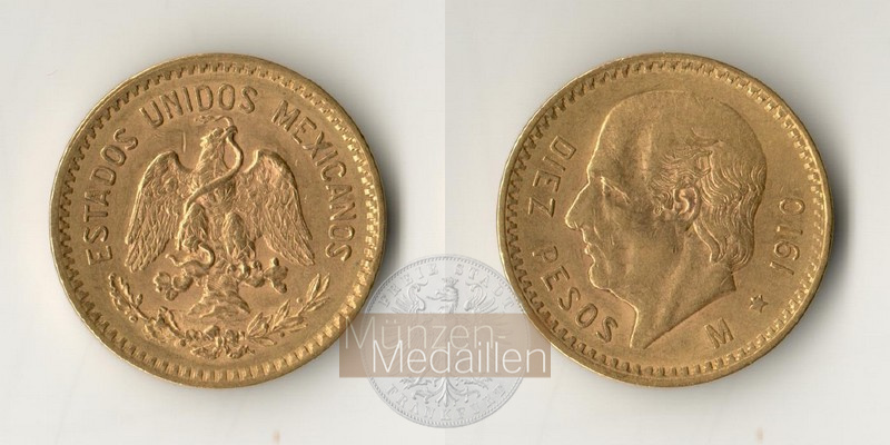 Mexiko MM-Frankfurt Feingewicht: 7,5g 10 Pesos 1910 