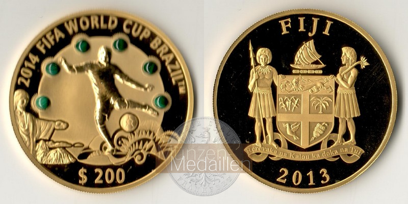 Fiji   100 Dollar MM-Frankfurt Feingold: 31,1g WORLD CUP BRAZIL 2013 
