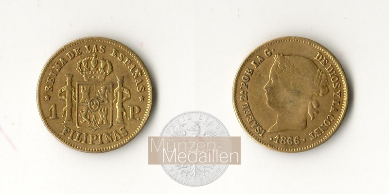 Philippinen  1 Peso MM-Frankfurt Feingold: 1,48g Isabella II. 1866 