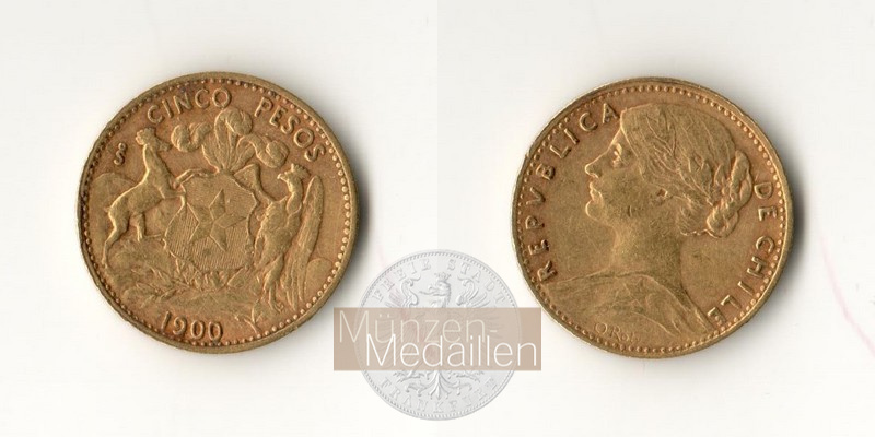 Chile MM-Frankfurt Feingold: 2,75g 5 Pesos 1900 