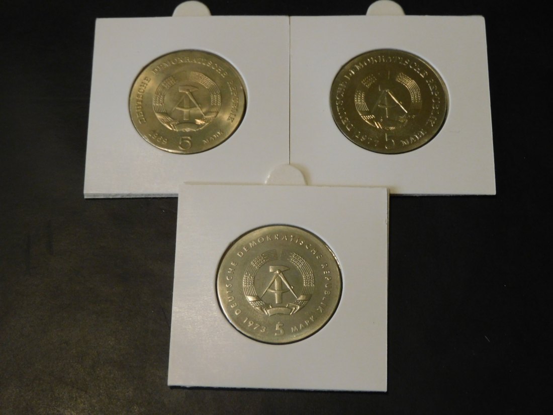  GERMANY 3X 5 MARK 1969-1973-1977 DDR.GRADE-PLEASE SEE PHOTOS.   