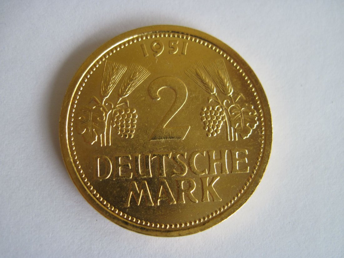 Deutschland 2 DM 1951 J Ähren und Trauben vergoldet in 24 Karat
