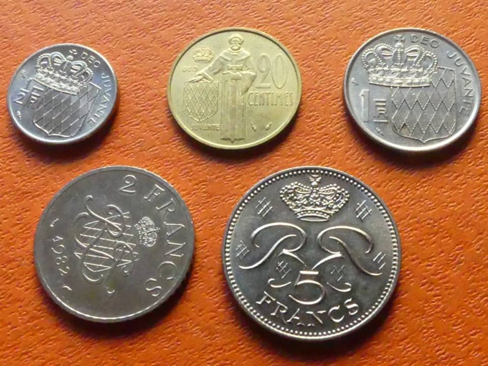  Kleiner Kursmünzensatz Monaco 1960 – 1982 von 20 Centimes bis 5 Francs   