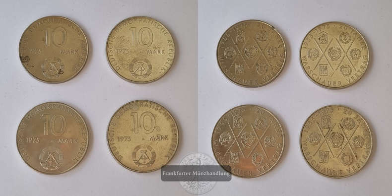  DDR  10 Mark  1975 A Warschauer Vertrag (4 Münzen) LOT FM-Frankfurt   