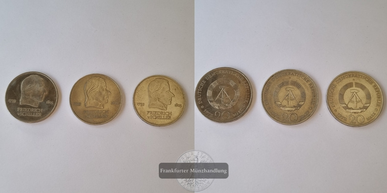  DDR  20 Mark  1972 Friedrich von Schiller (3 Münzen) LOT  FM-Frankfurt   