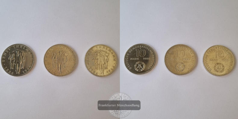  DDR 10 Mark  1986 Ernst Thälmann (3 Münzen) LOT  FM-Frankfurt   