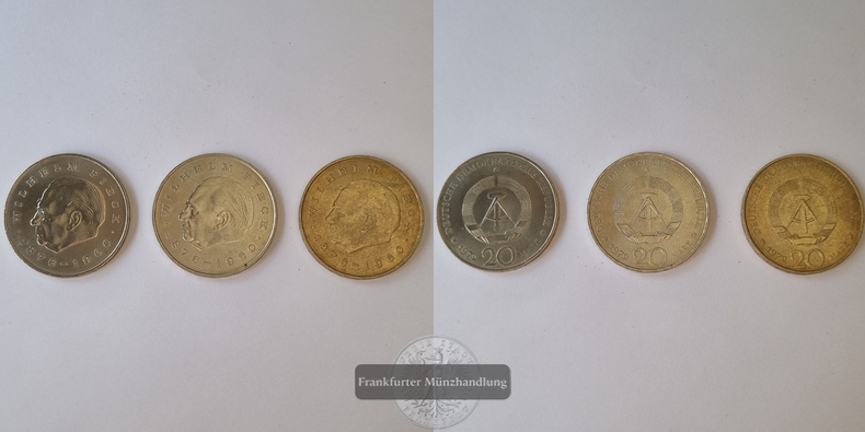  DDR  20 Mark  1972 Wilhelm Pieck (3 Münzen) LOT FM-Frankfurt   