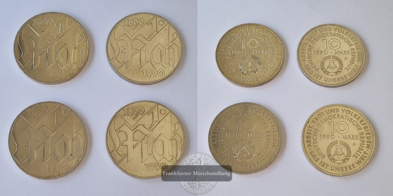  DDR 10 Mark 1990, 1 Mai Gedenkmünze (4 Münzen) LOT FM-Frankfurt   