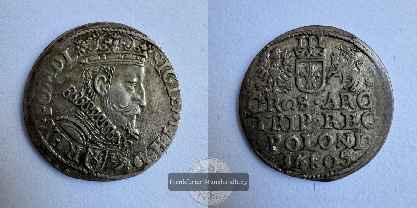  Polen / 3 Gross 1605 Sigismund III FM-Frankfurt Feinsilber: 2,05g   