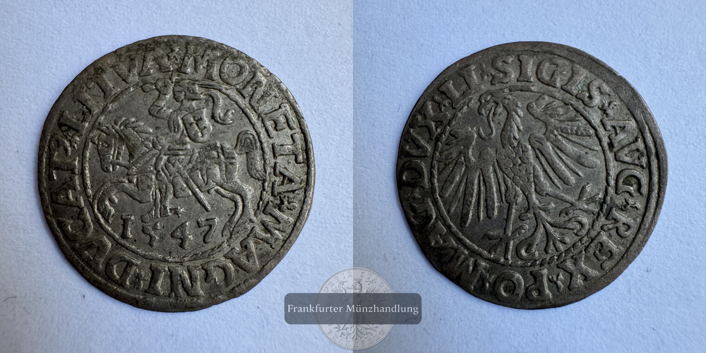  Litauen / 1/2 Groat/Groschen 1547 Sigismund II Augustus FM-Frankfurt Billon: 1,17g   