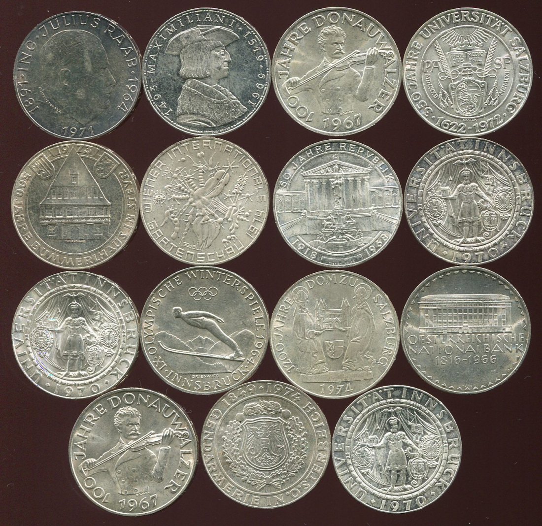 Österreich 15x 50 Schilling Silbermünzen in St.