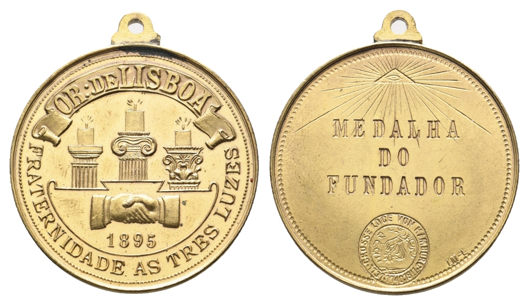  Medaille; Freimaurer; Gründermedaille; unedel; gehenkelt; 17,88 g, Ø 36,50 mm   