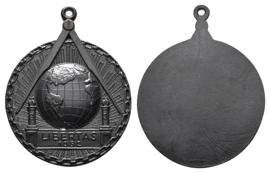 Medaille; Freimaurer; Libertas 1952, gehenkelt; 22,15 g, Ø 37,80 mm   