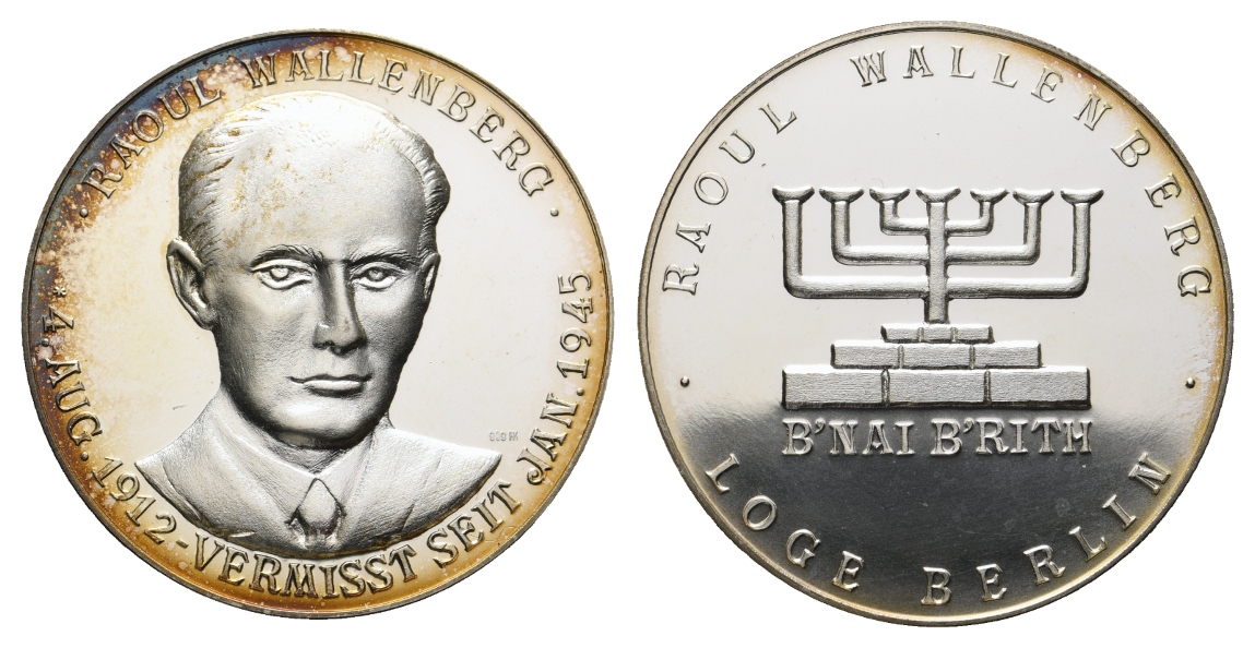  Medaille; Freimaurer; Raoul Wallenberg; Loge Berlin; silber; 28,76 g, Ø 40,05 mm   