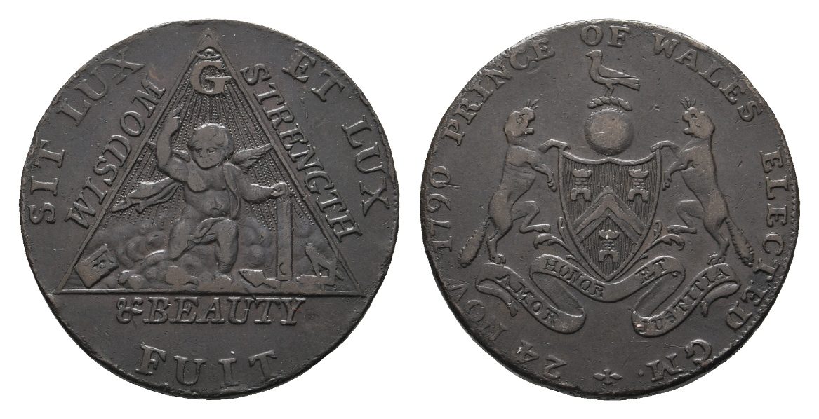  Medaille; Freimaurer; Prince of Wales 1790; Bronze; 9,78 g, Ø 27,67 mm   