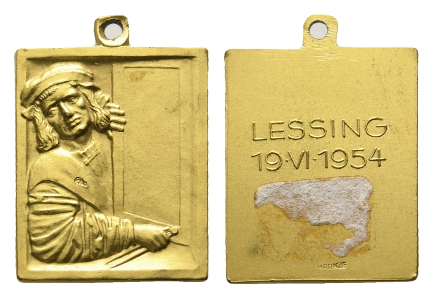  Medaille; Freimaurer; Lessing; vergoldete Bronze; gehenkelt; 5,51 g, H 24,01 mm x B 19,60 mm   
